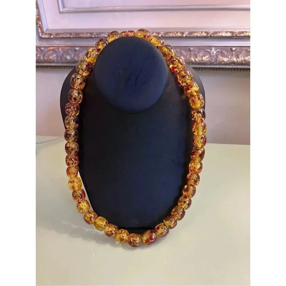 Vintage Women's Brown 1960's‎ Lucite Graduated Faux Amber Beaded Necklace